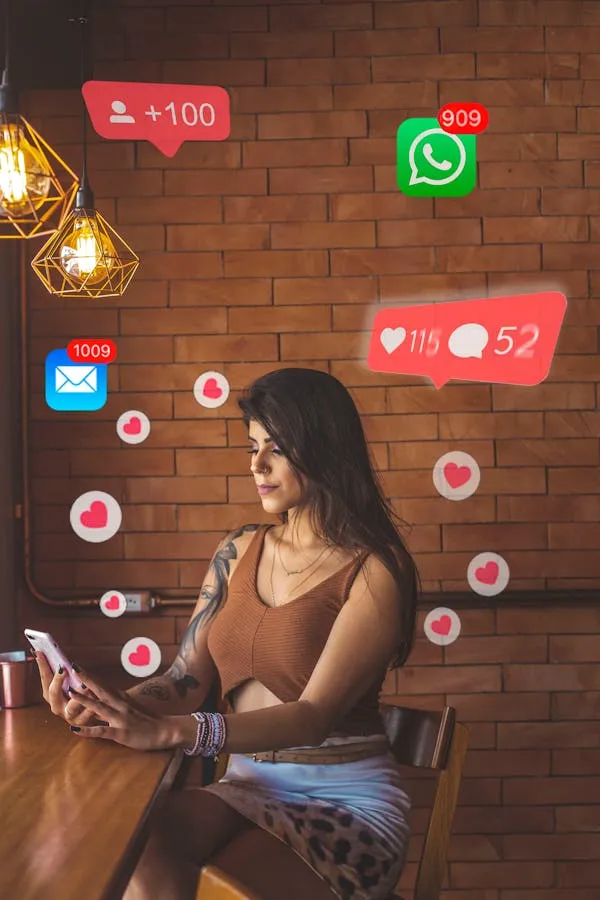 Social Media Influencer with Likes and Notification Icons
