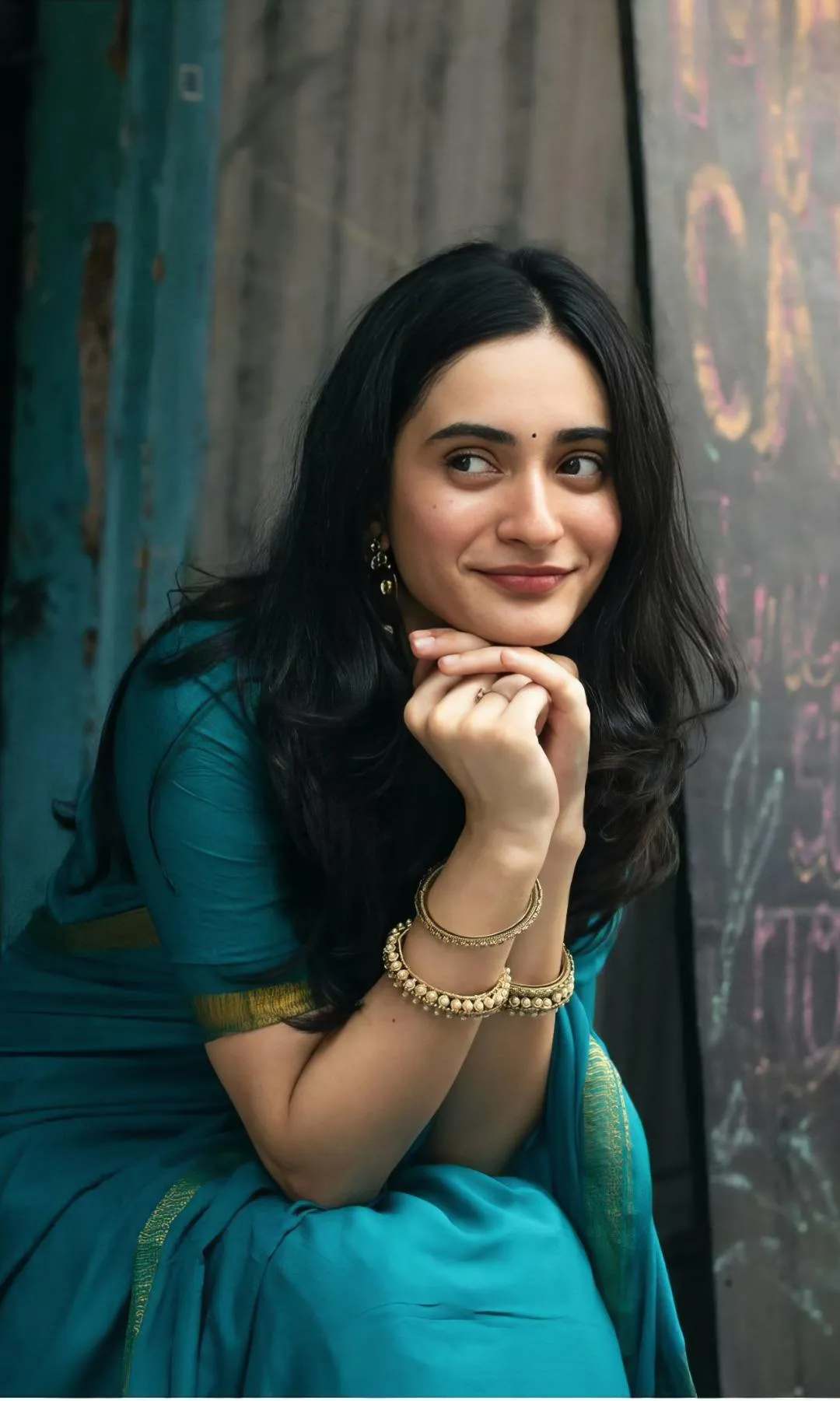 Stunning Shivalika Khanna in Teal Green Saree Grace Picture