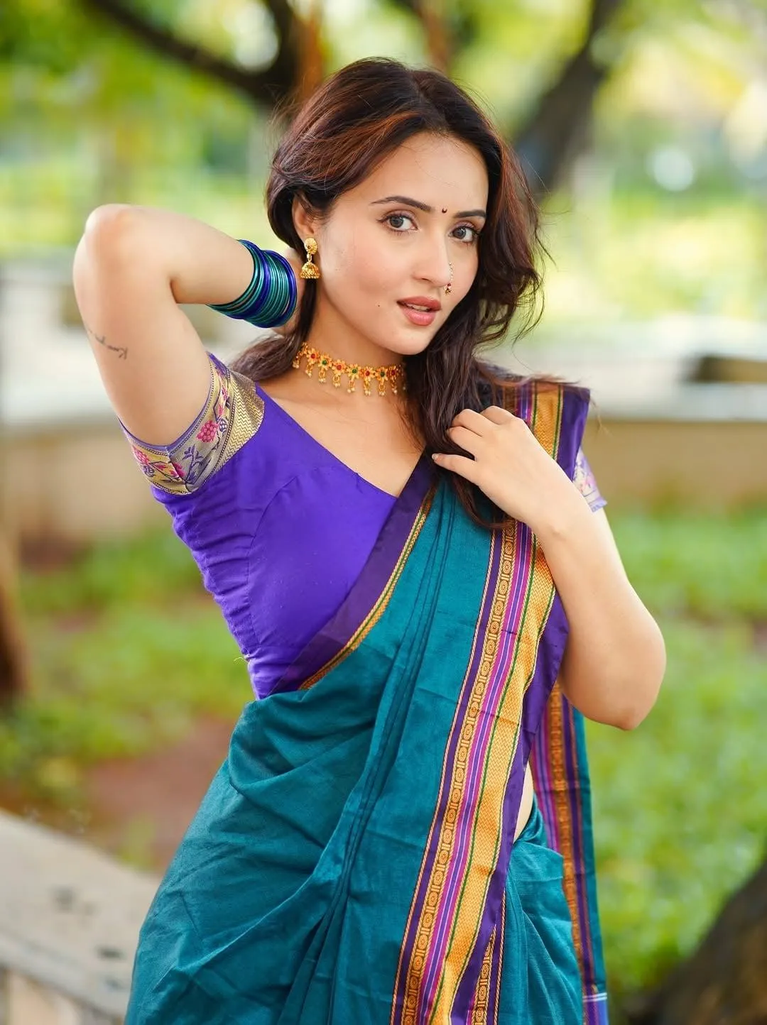 Stunning Varsha Rekhate in Blue Saree with Soft Elegance