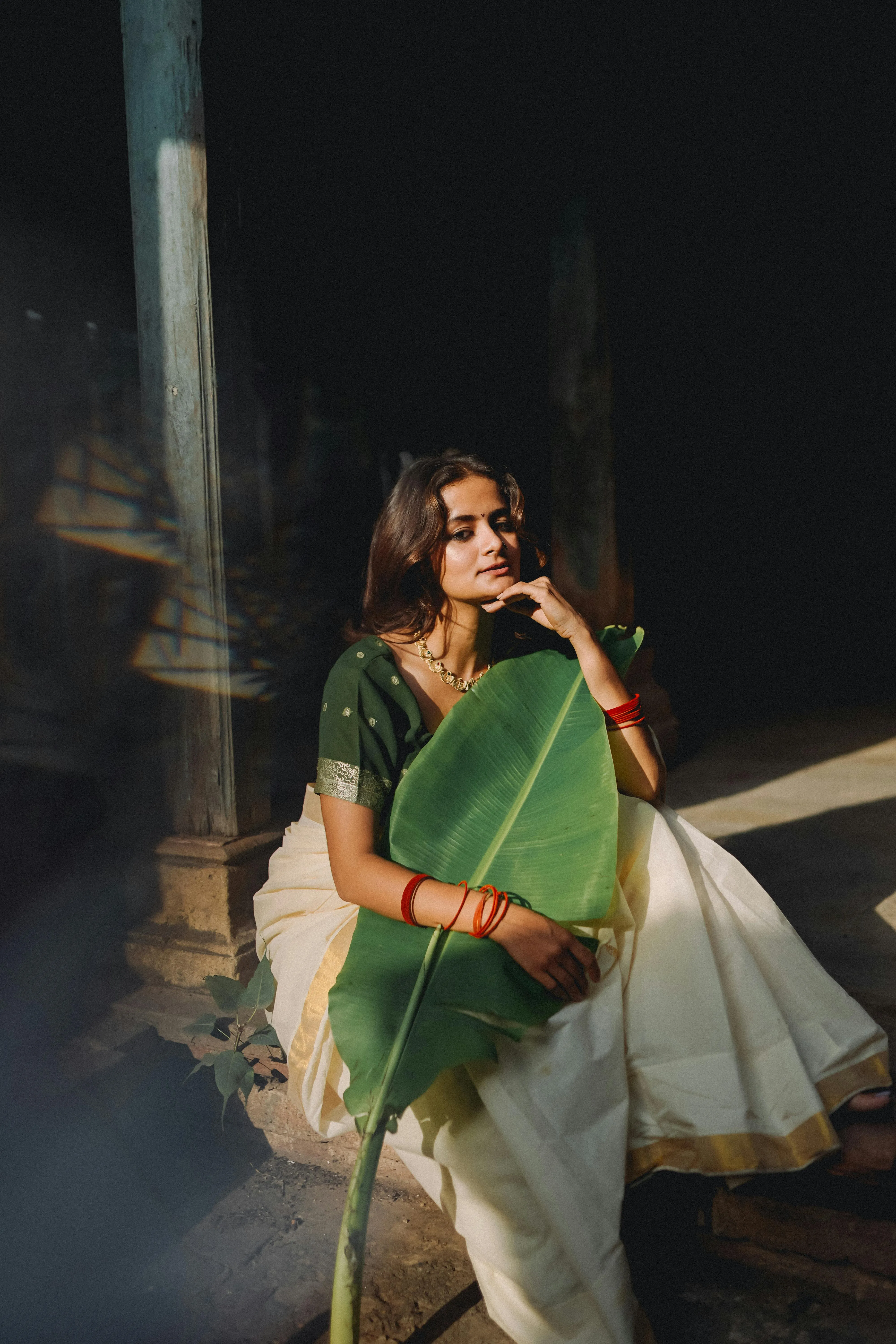 Stunning Young Woman in Green Saree Graceful Outdoor Picture