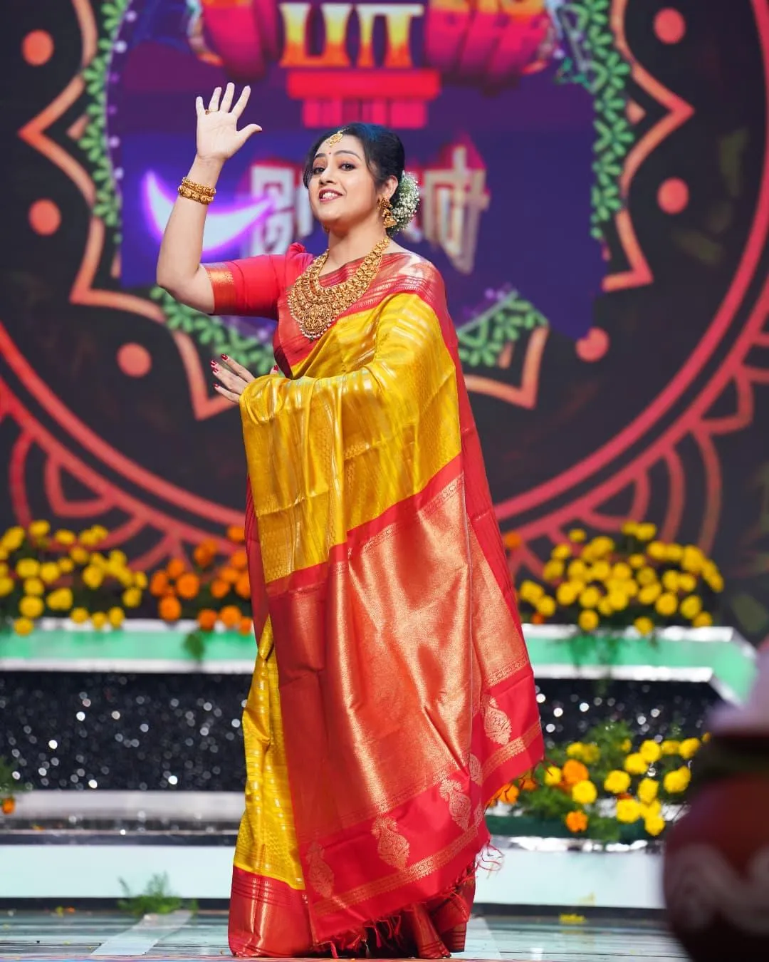 Sultry Meena in Red Saree with Elegant Cultural Style
