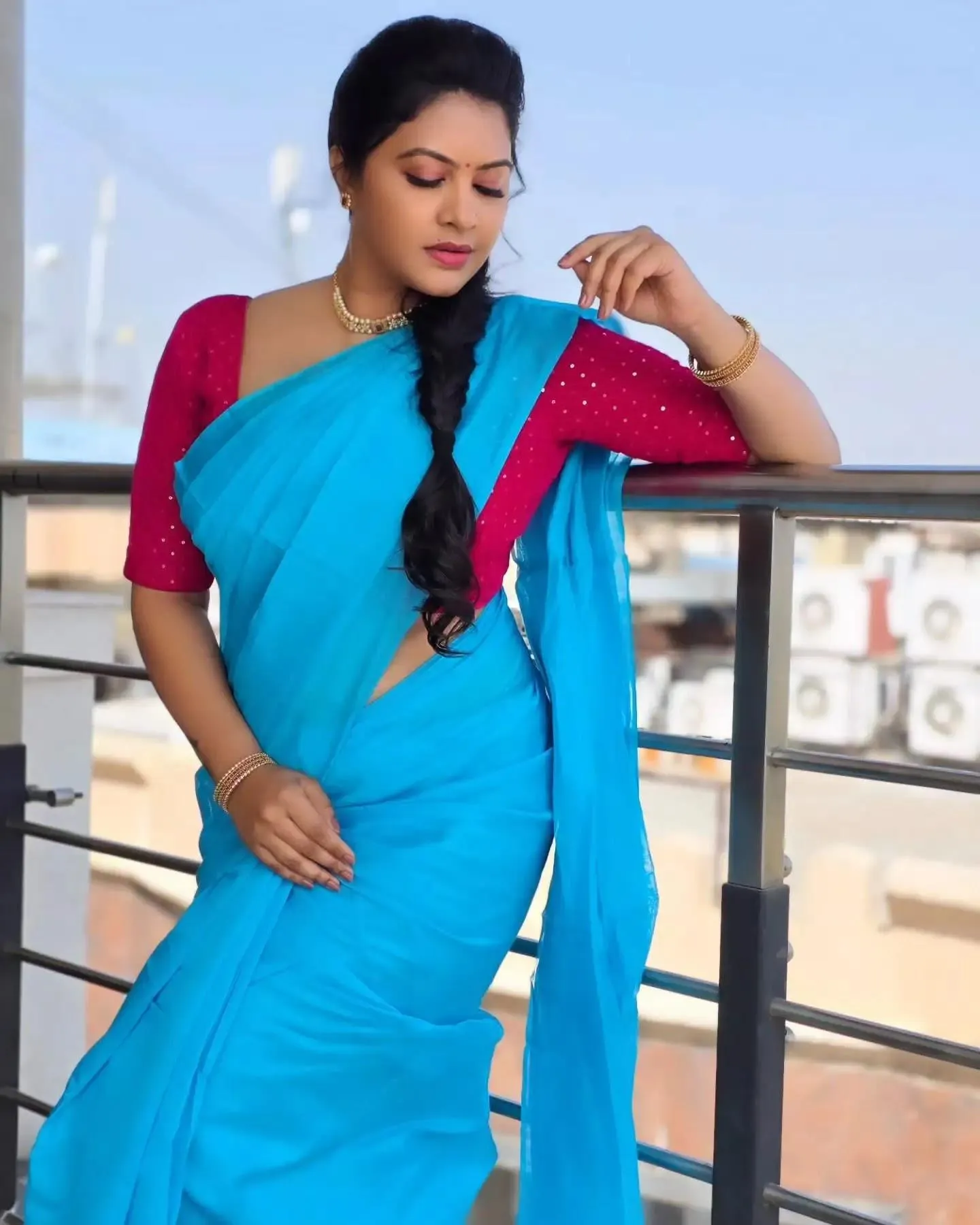 Sultry Rachitha Mahalakshmi in Blue Saree Exuding Charm