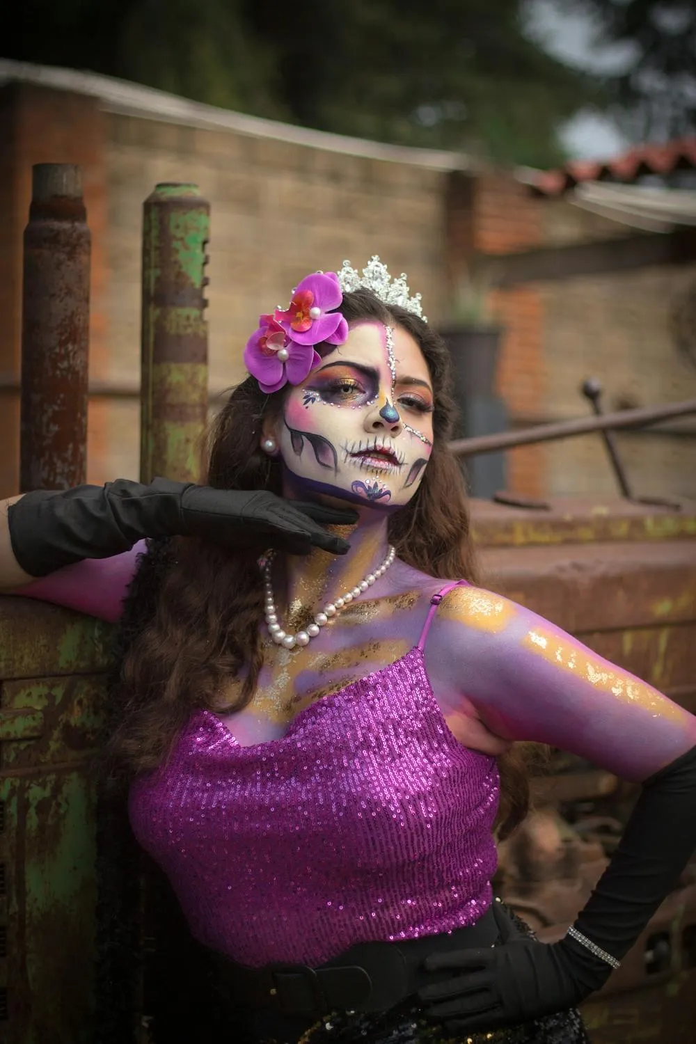 Woman in a Costume with Face Paint Celebrating Cultural Art
