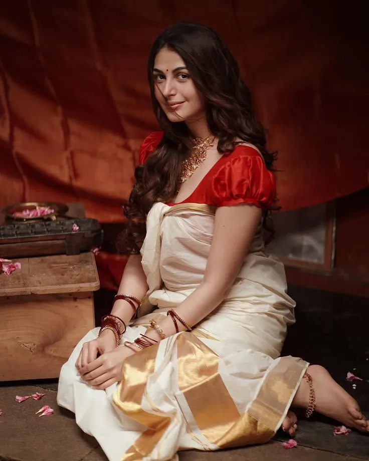 Woman in a traditional Kerala dress with red blouse image