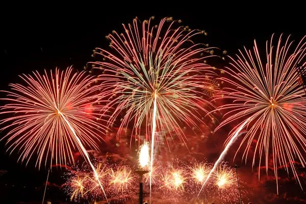 Amazing red Fireworks Lighting up the Night Sky image