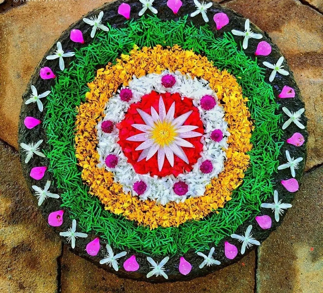 Athapookolam design with colourful flowers in Onam poster