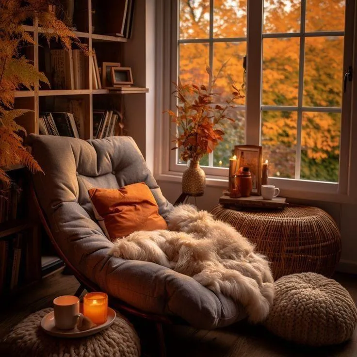 Autumn Cozy Living Room with Pumpkin Decoration Image