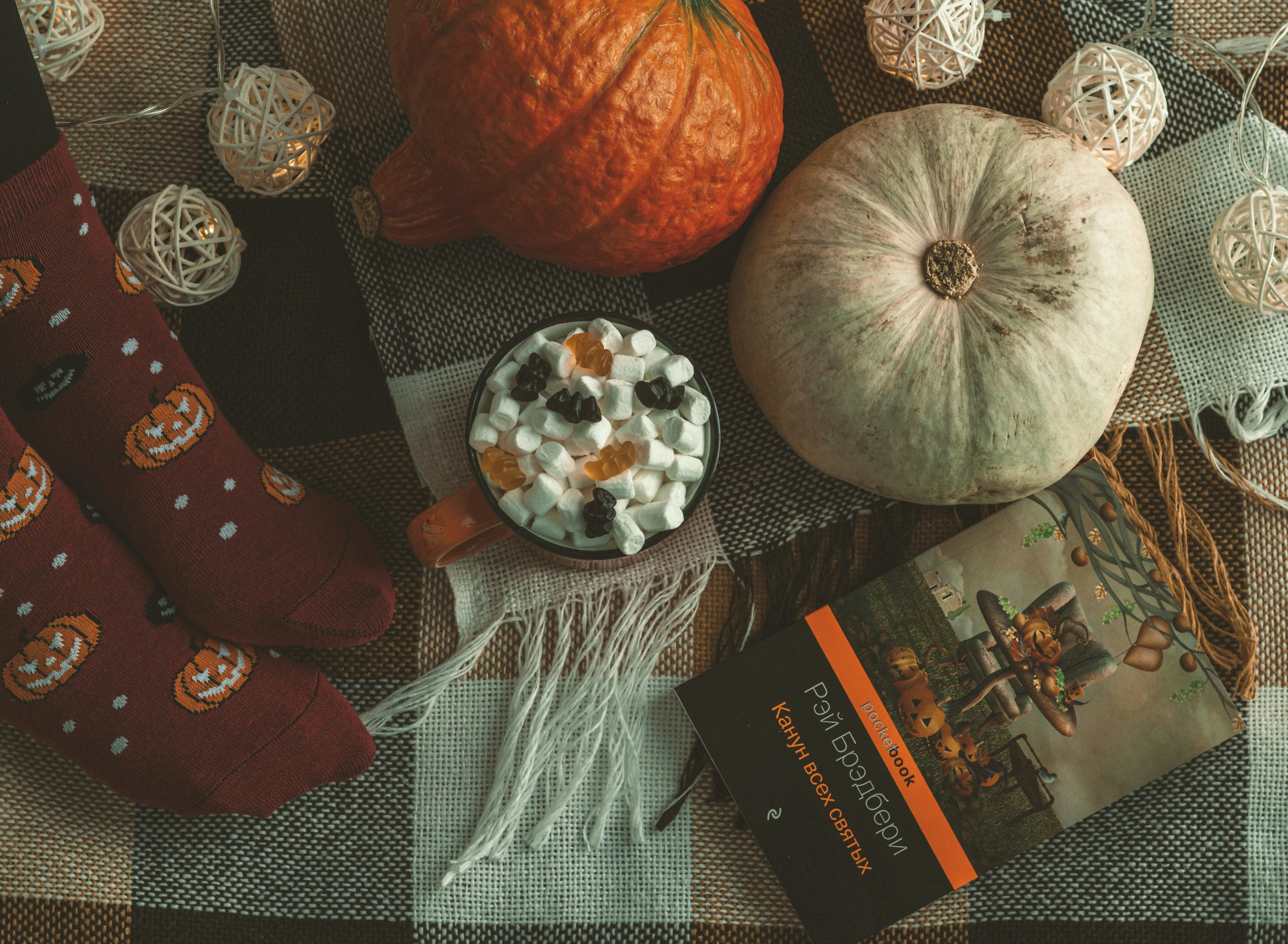Autumn Flatlay with Pumpkins and Cozy Seasonal Decor Image