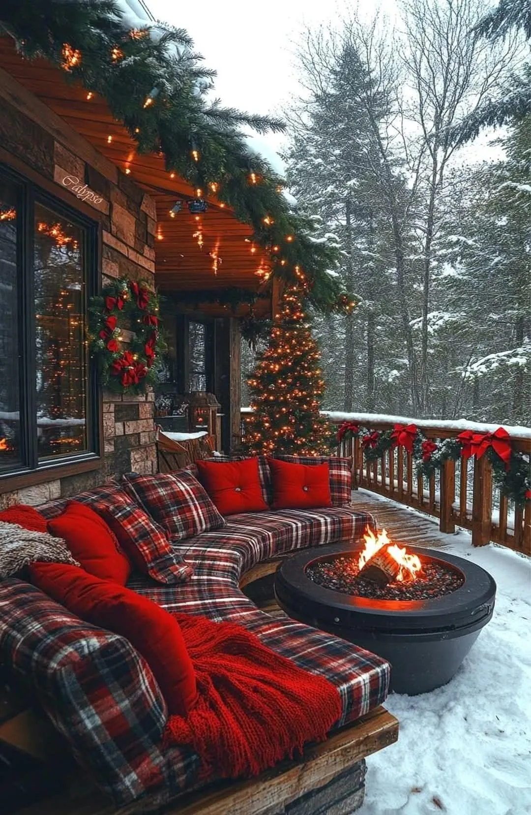 Autumn Porch Setup with Plaid Blankets and Pumpkin Decor
