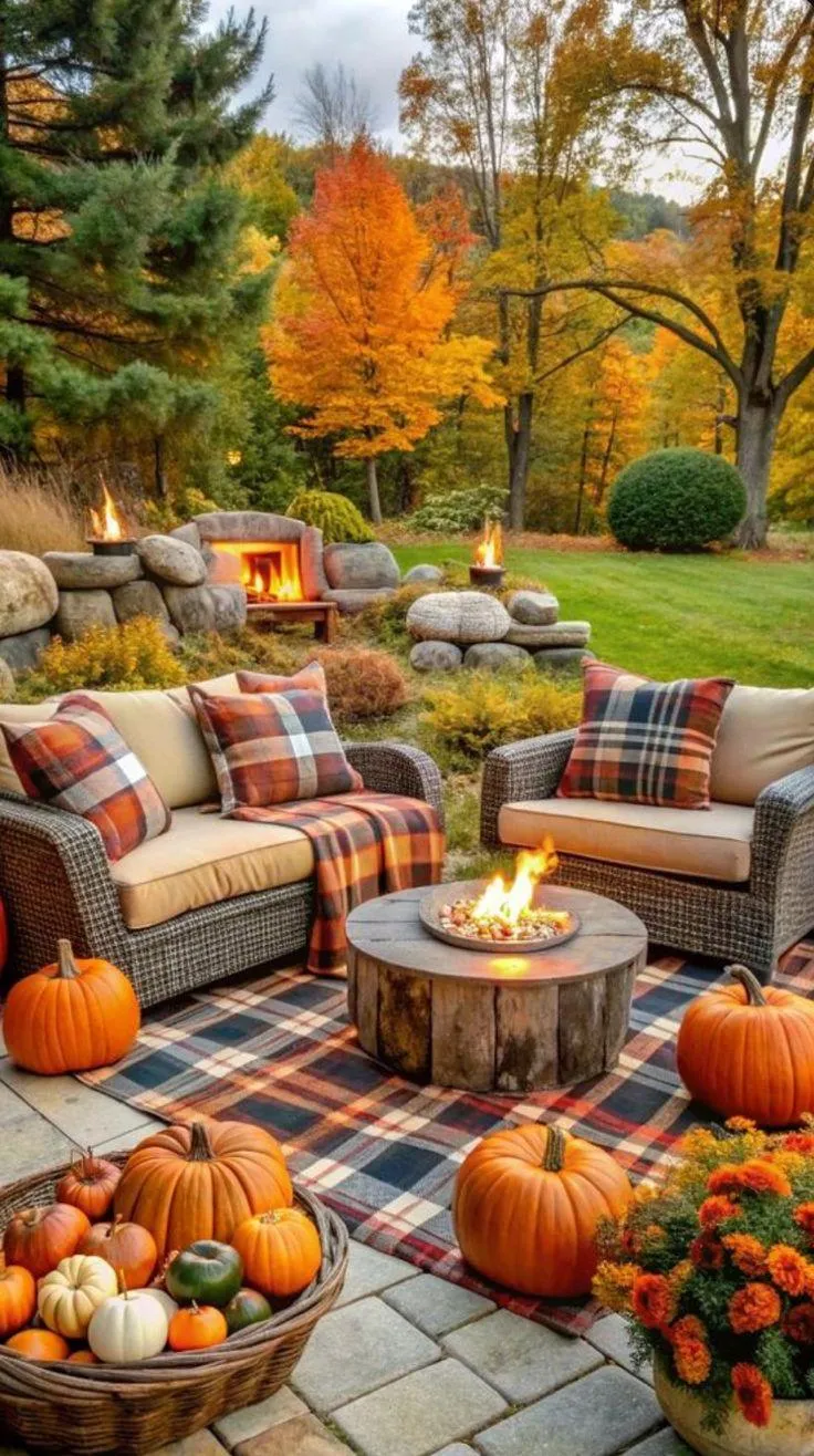 Backyard Patio Styled with Pumpkins and Autumn Decor Image