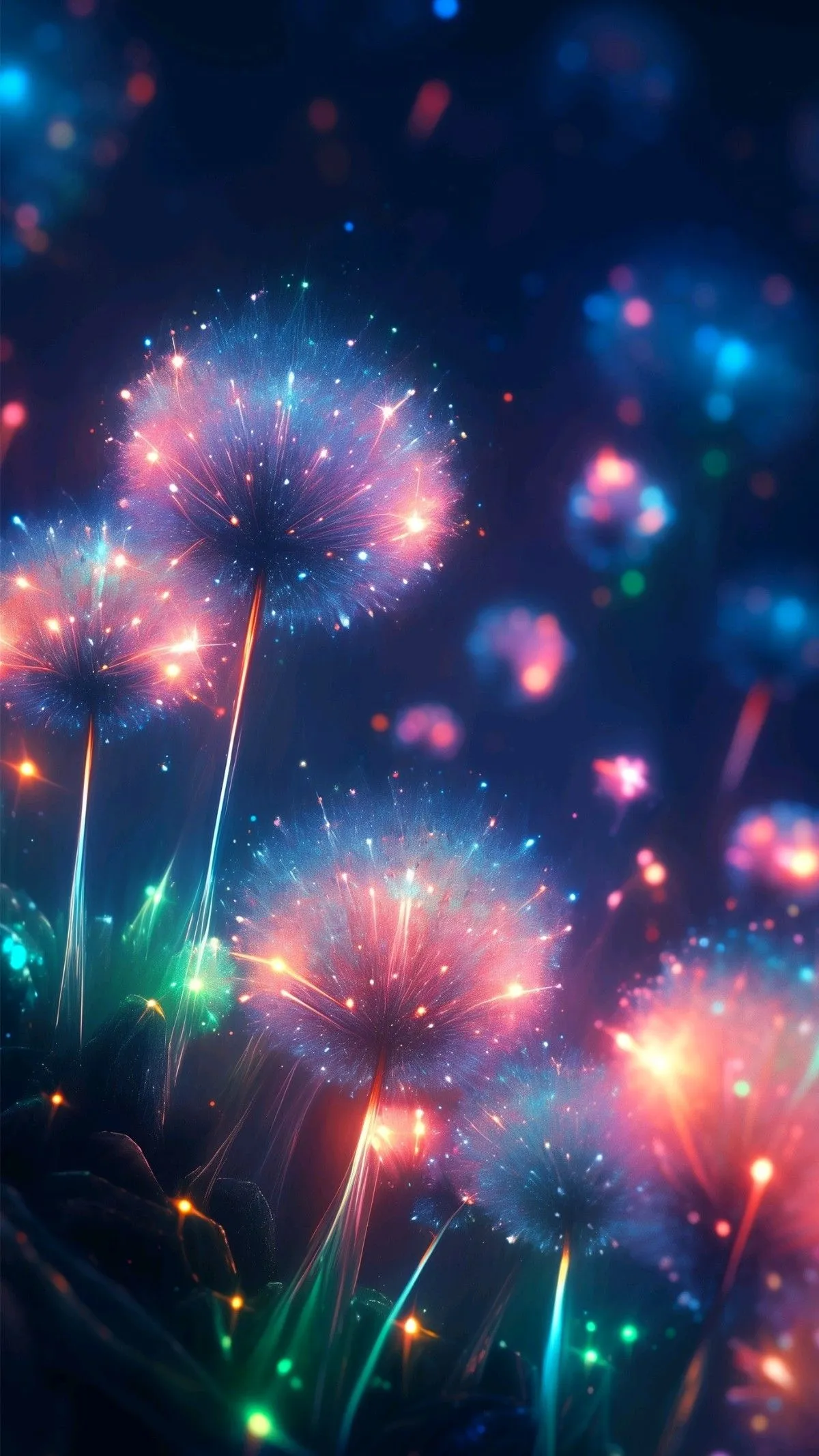 Beautiful colorful bokeh with abstract glowing lights in dark night