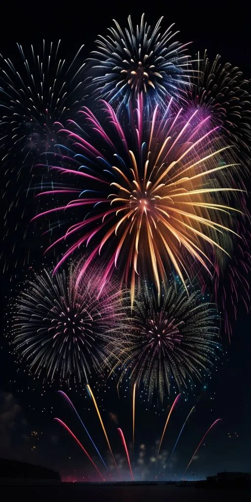 Beautiful Colorful Fireworks over the City Lights 4K Wallpaper
