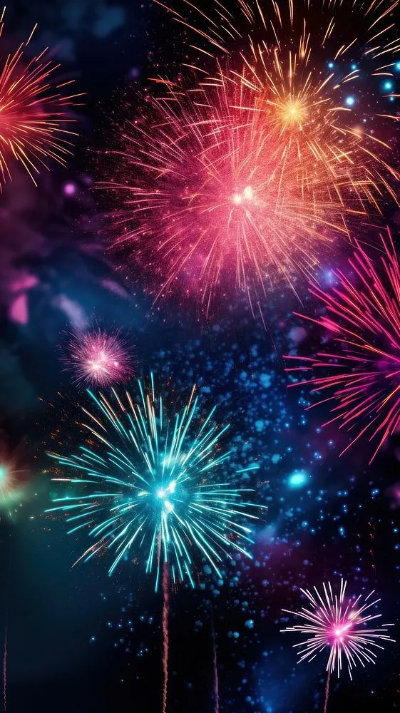 Beautiful Fireworks Exploding in the Dark Sky at Night