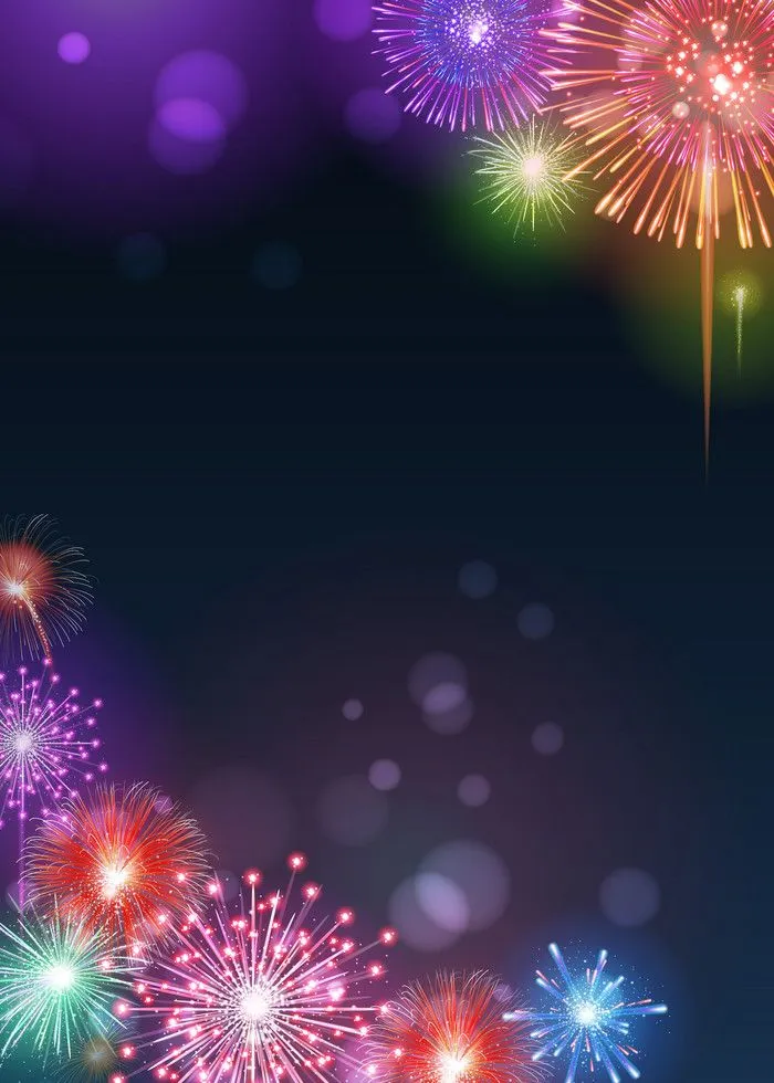 Beautiful Fireworks in the Sky with Purple and Green Hues