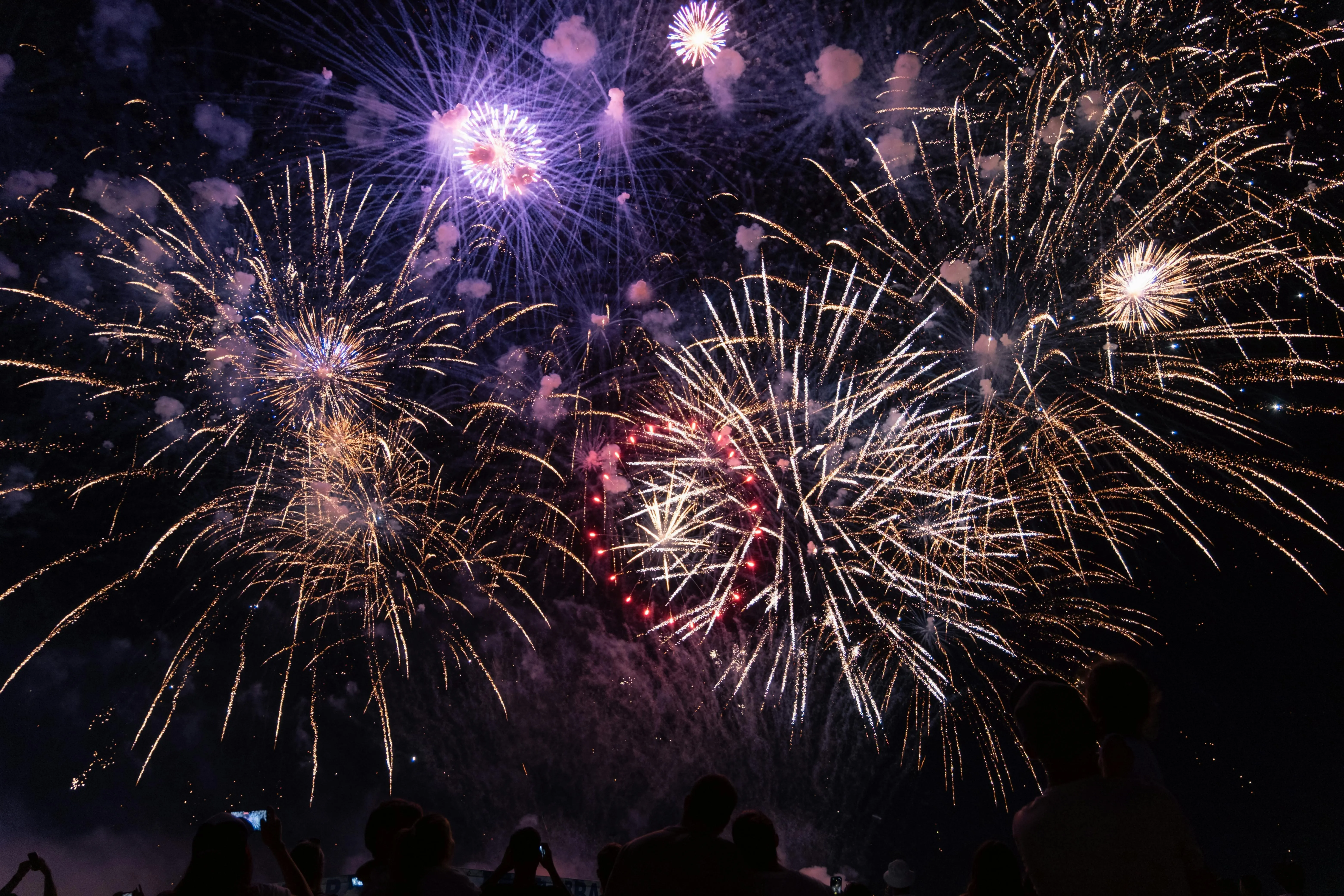 Beautiful Fireworks Lighting the Night in Purple Hues