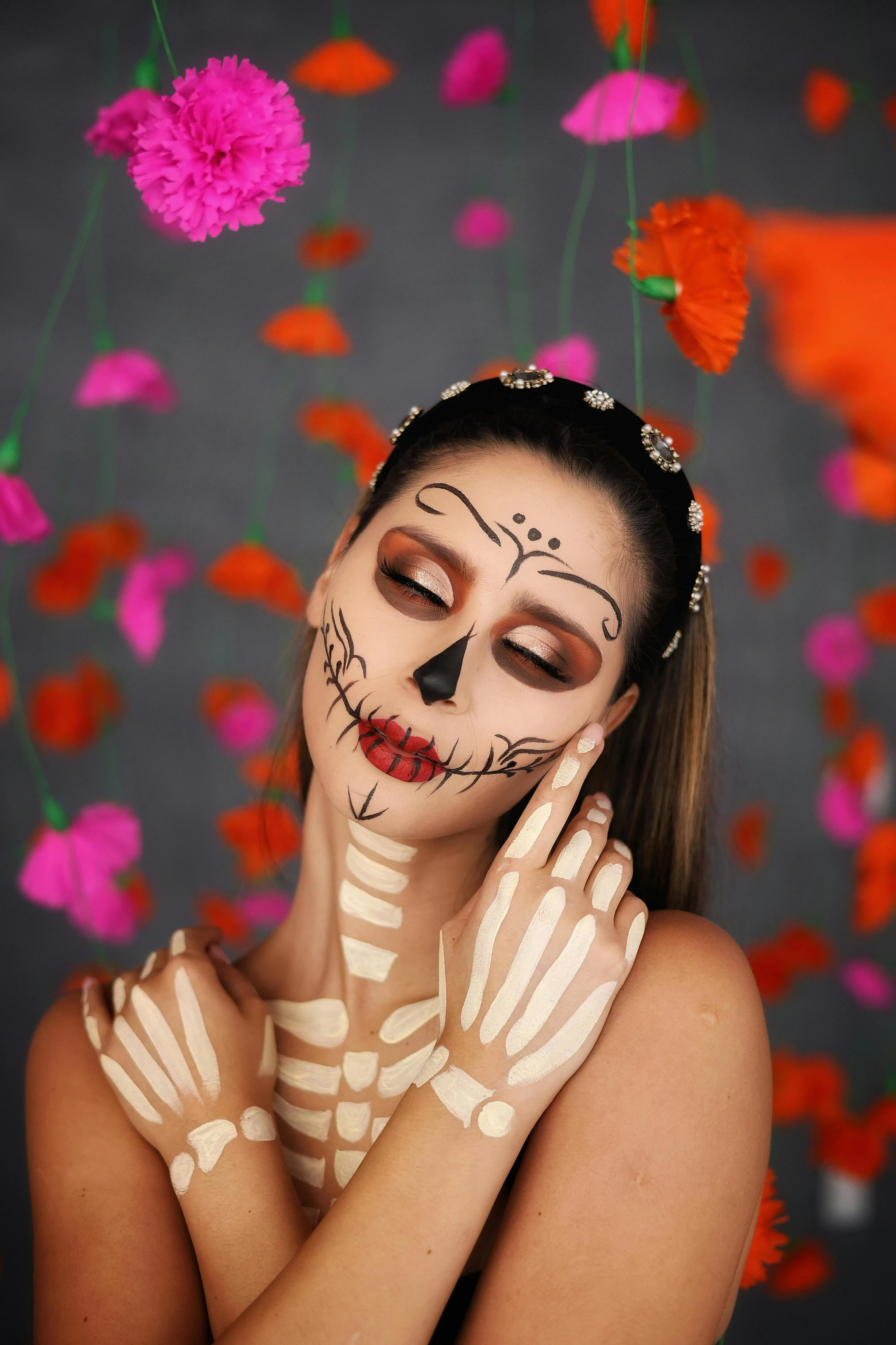 Beautiful Halloween Festival Makeup with Floral Theme Wallpaper