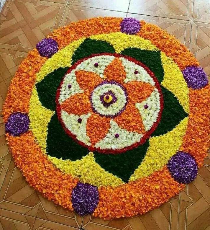 Beautiful Pookolam with flowers and circular patterns HD