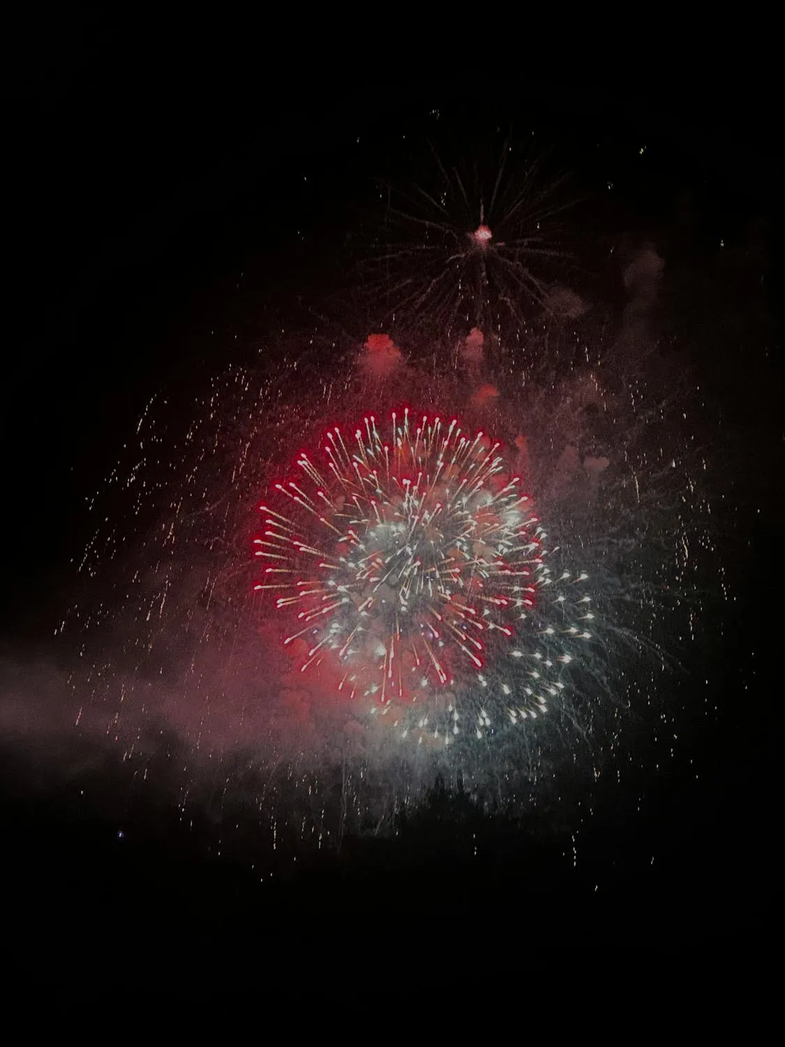 Beautiful Red And White Fireworks In The Night Wallpaper