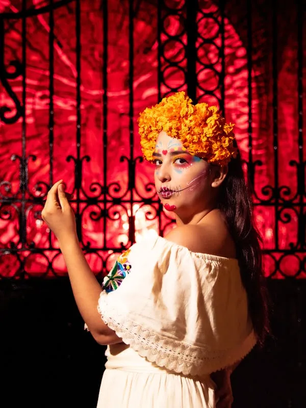 Beautiful Sugar Skull Makeup with Flowers for Halloween