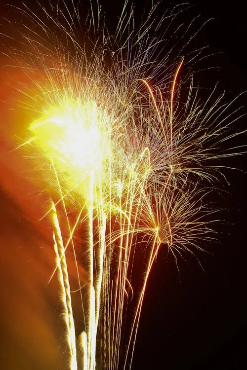 Beautiful white and gold fireworks bursting in the air