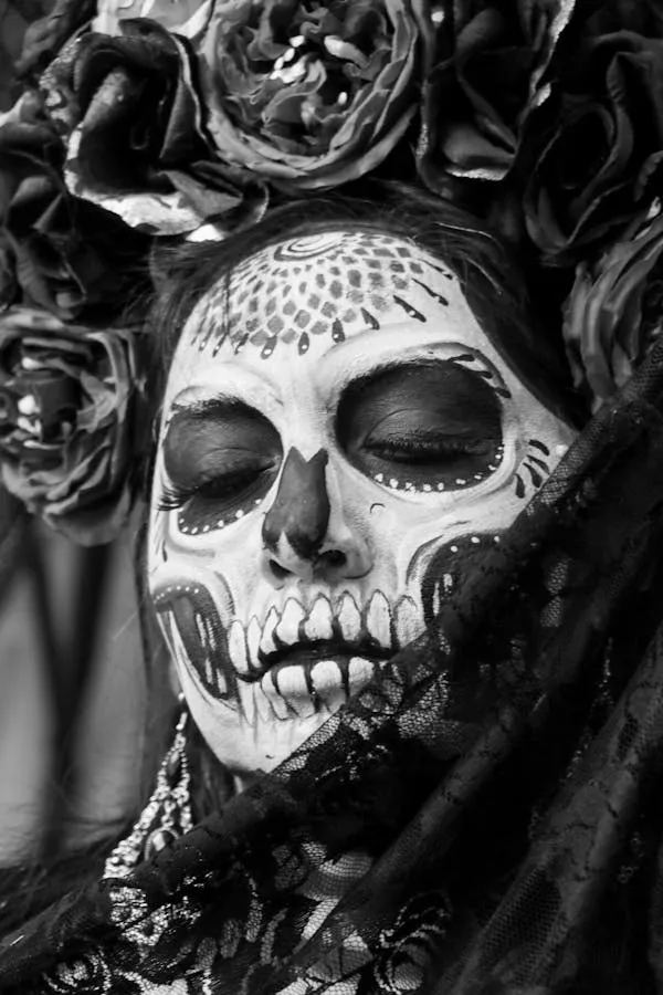 Black and White Skull Makeup at Halloween Festival