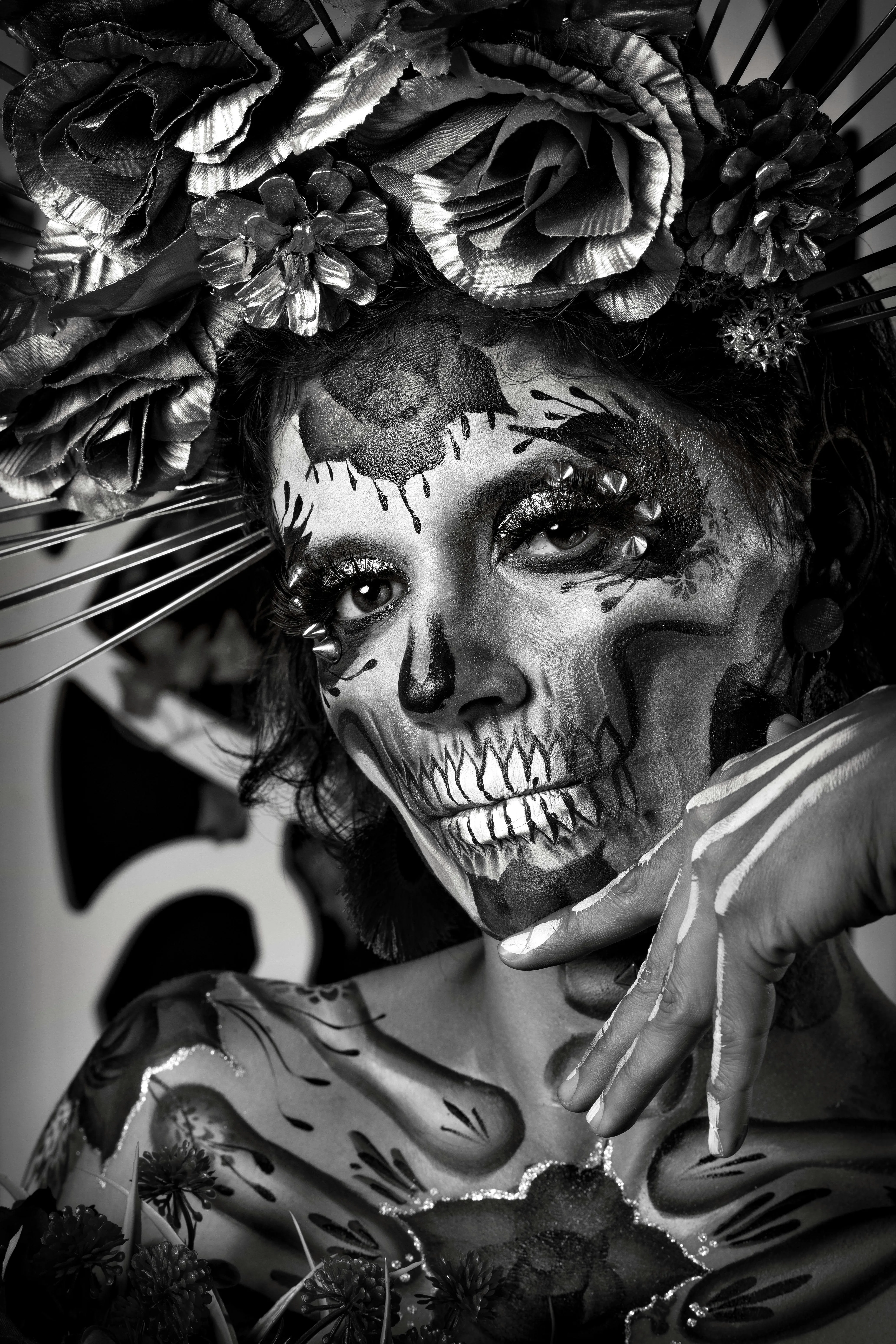 Black and White Sugar Skull Makeup at Halloween Festival