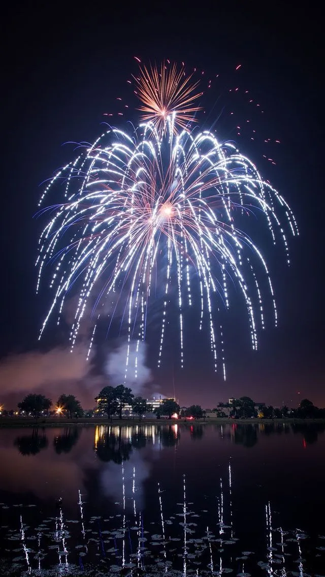 Blue And White Fireworks above The Water HD Wallpaper