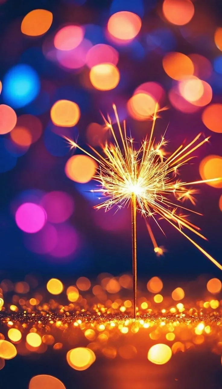 Bokeh Lights and Sparkling Fireworks in the Night image