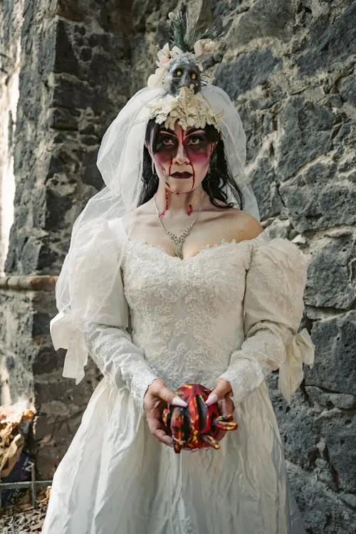 Bridal Skeleton Costume with Flowers for Halloween