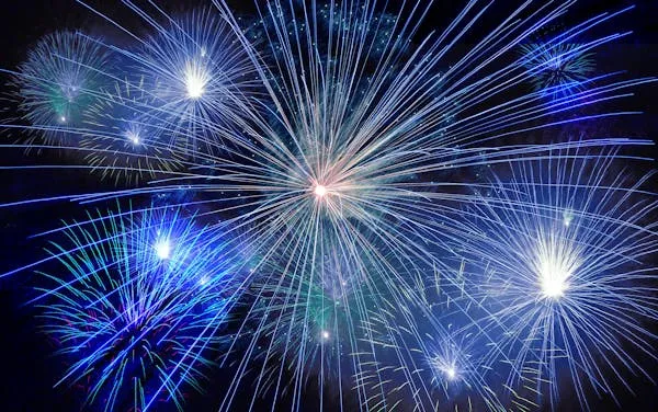 Bright and colorful fireworks bursting over the dark sky