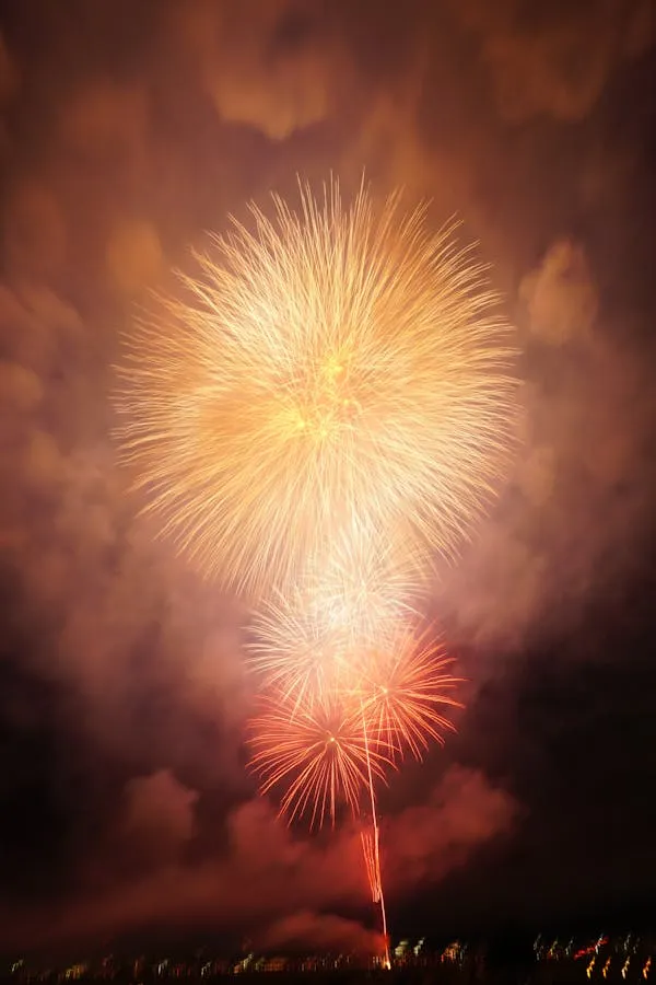 Bright and Colorful Fireworks Lighting up the Evening Sky
