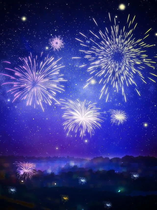 Bright Blue Fireworks Lighting the Night over the Water