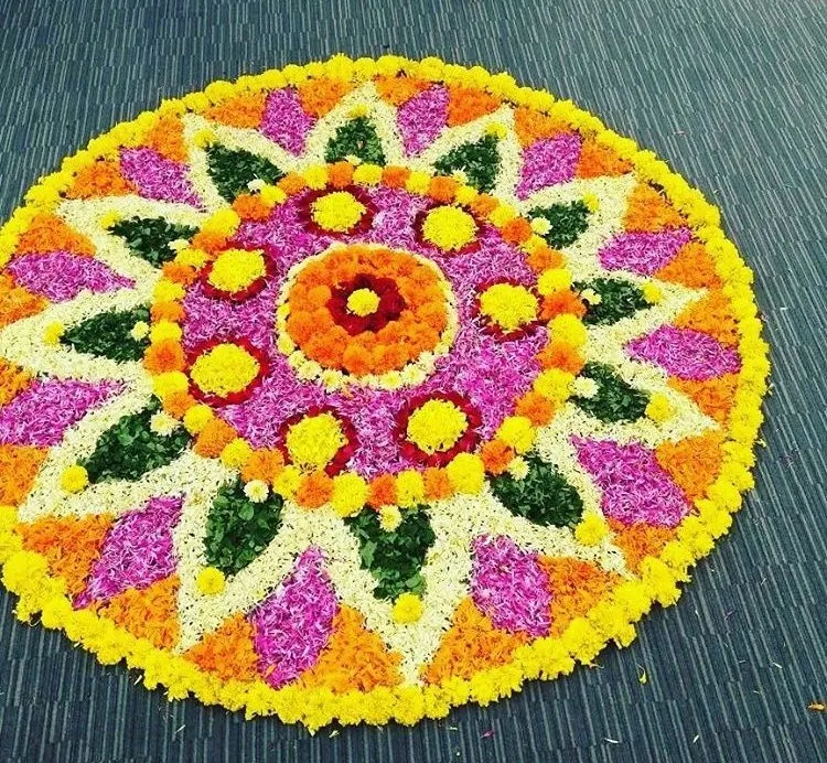 Bright circular flower kolam with Traditional Patterns image