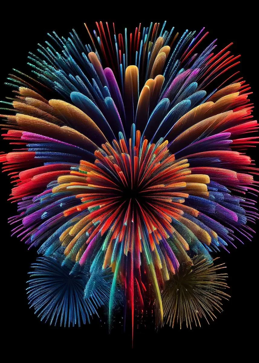 Bright colorful fireworks explosion lighting up dark night sky