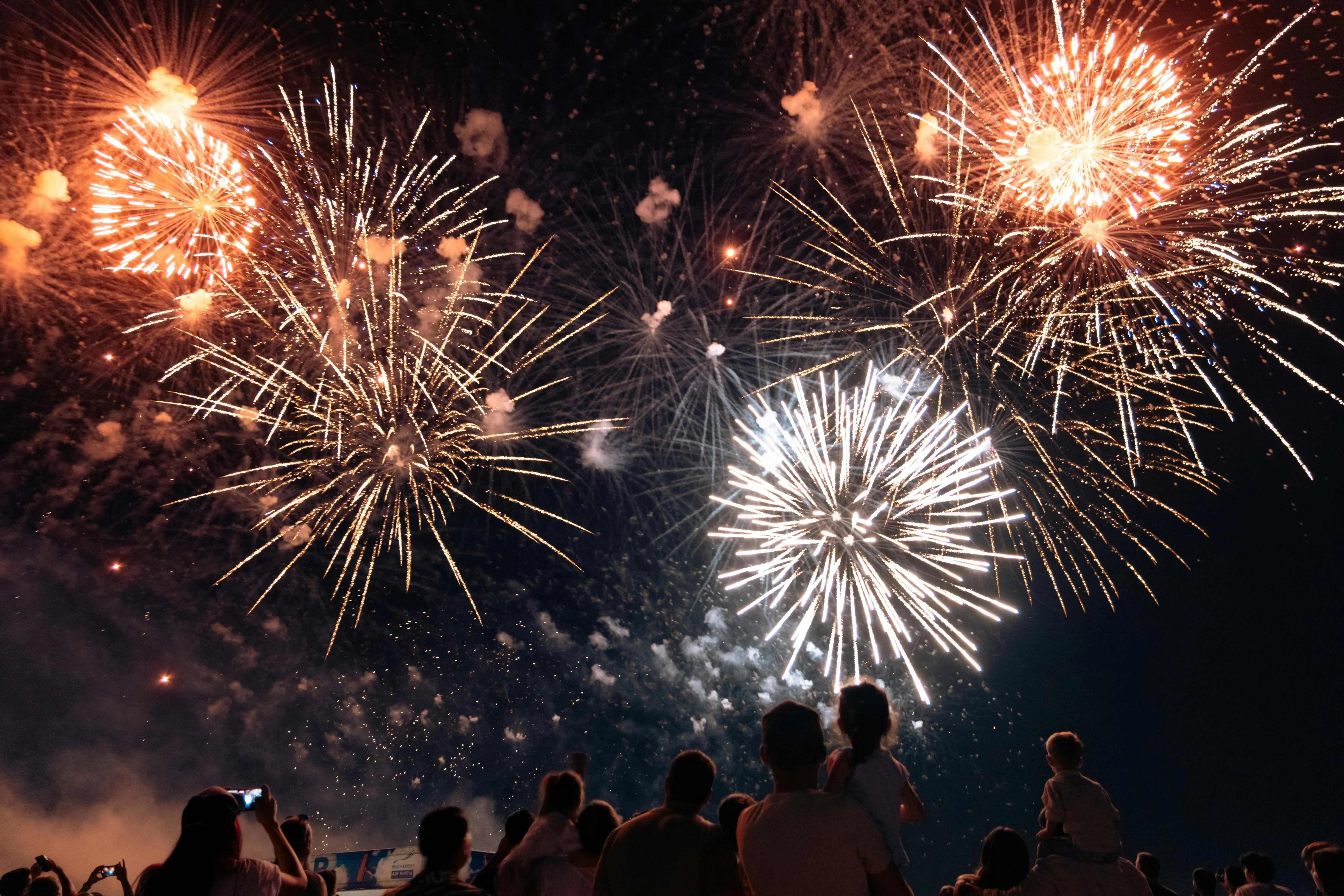 Bright colorful fireworks lighting up the dark night sky