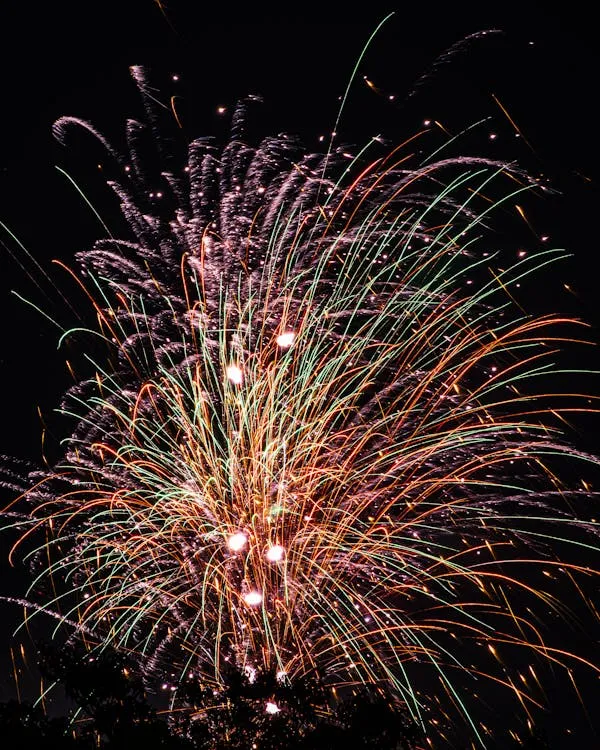 Bright fireworks bursting in all colors in the night sky