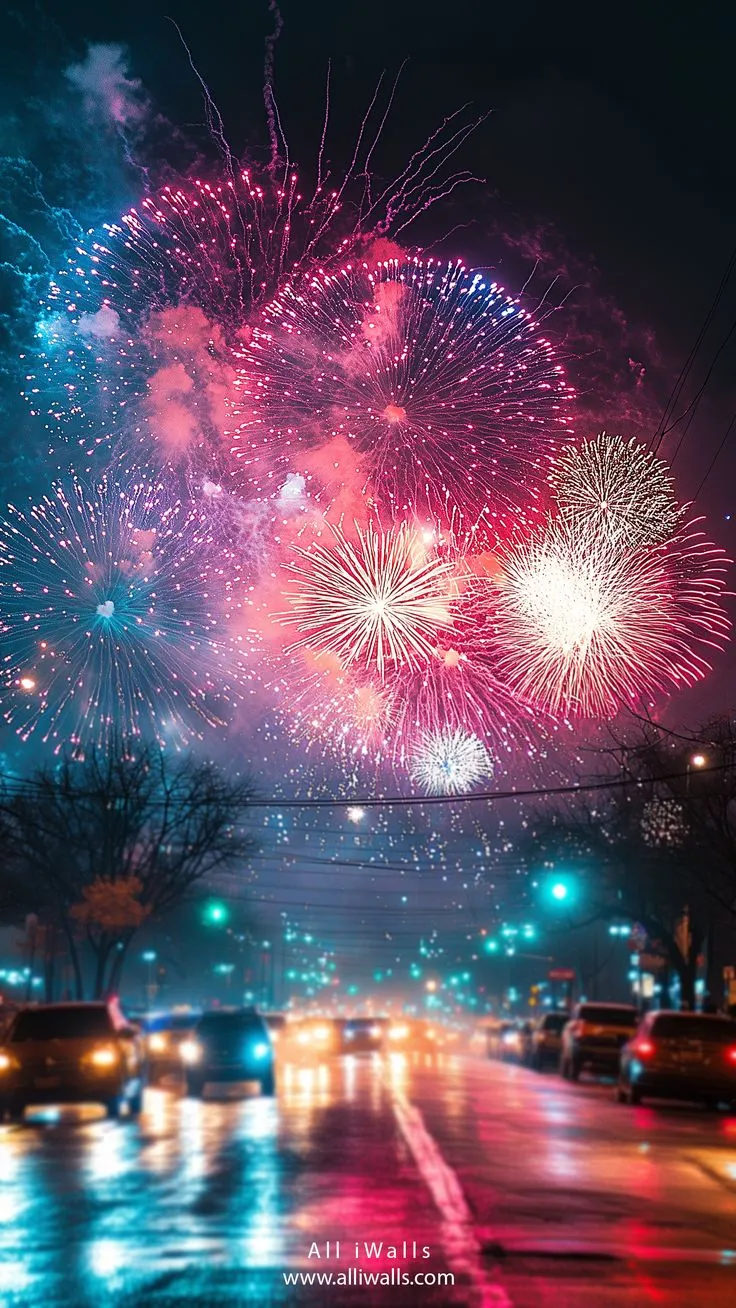 Bright fireworks bursting with light in the night sky