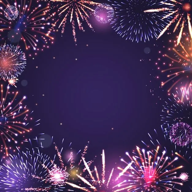 Bright Fireworks Forming a Frame in the Dark Night Sky