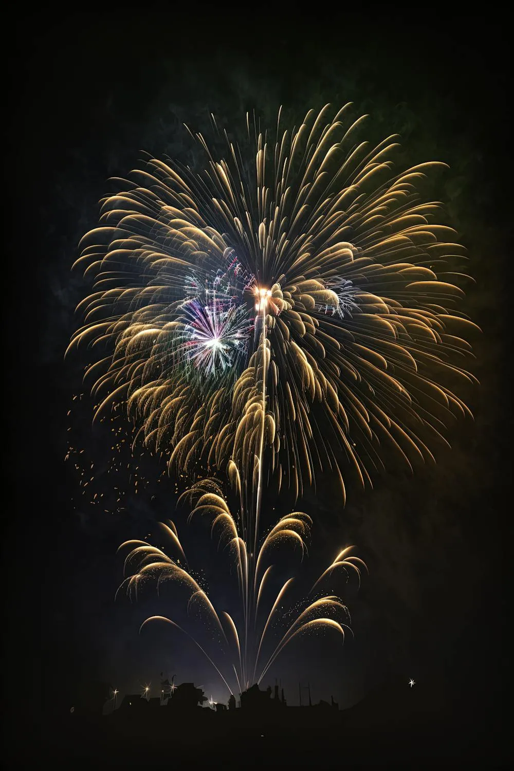 Bright fireworks illuminating the sky with trails of light