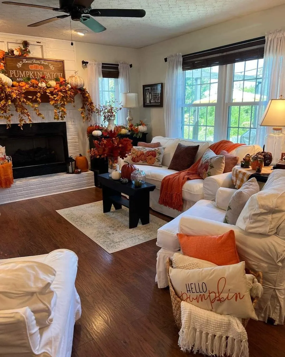 Bright Living Room Styled with Cozy Halloween Accents