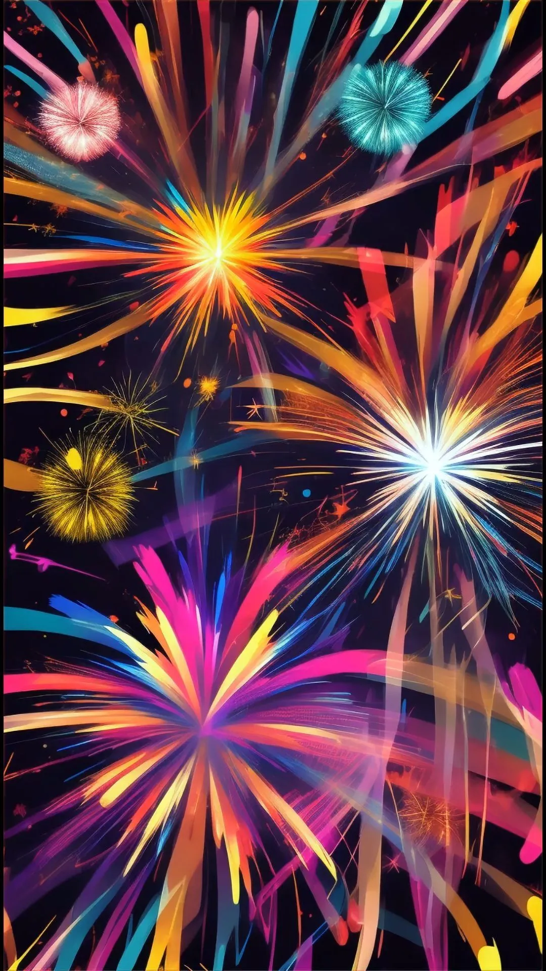 Bright Multicolored Fireworks in the Dark Sky Wallpaper