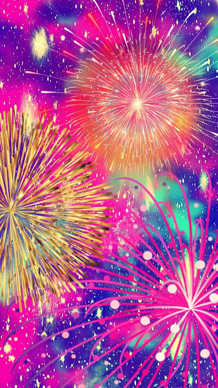 Bright neon colored fireworks lighting up a fantasy scene