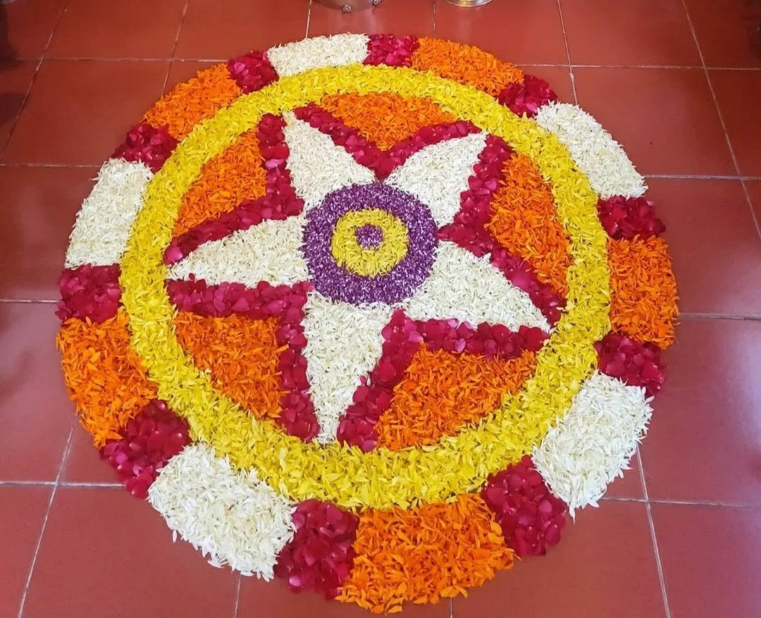 Bright Star shaped Pookolam design for Onam festival 4K