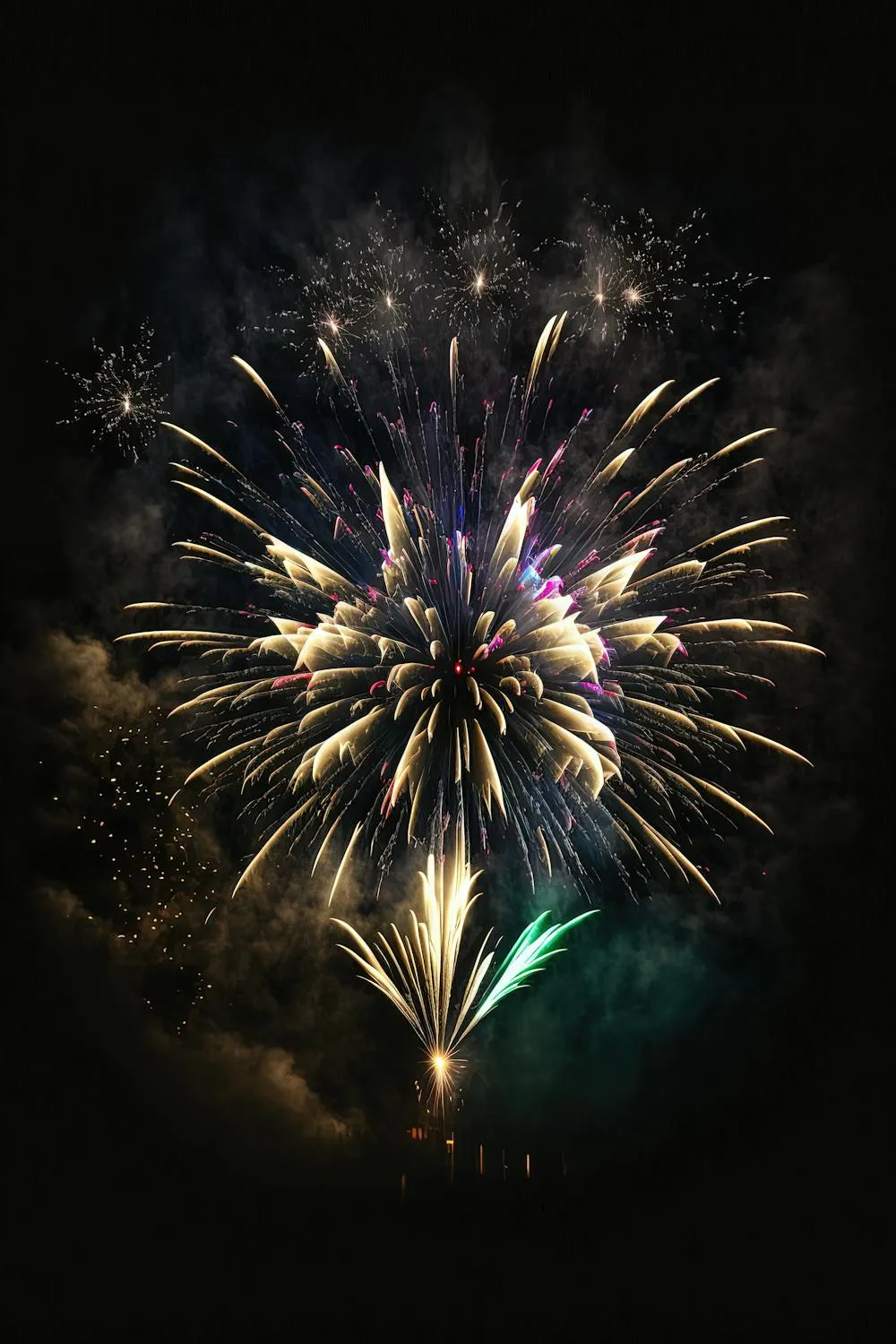 Brilliant fireworks with a mix of colors in the sky