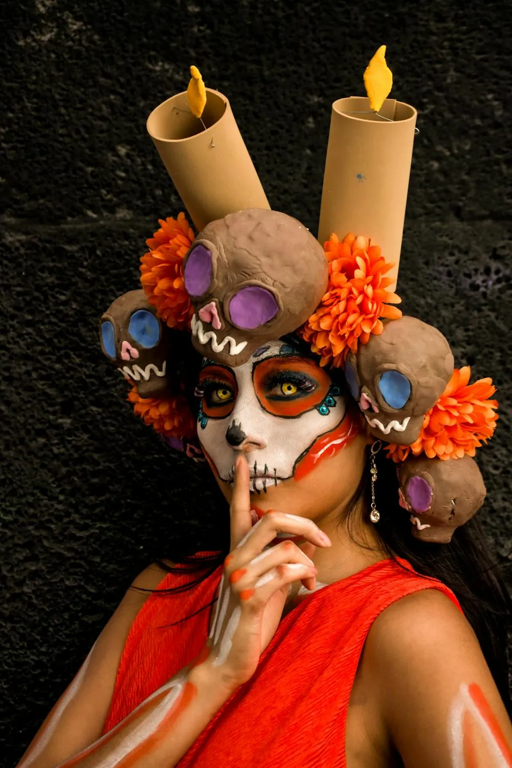 Candle Crown and Skull Makeup for Day of the Dead Wallpaper