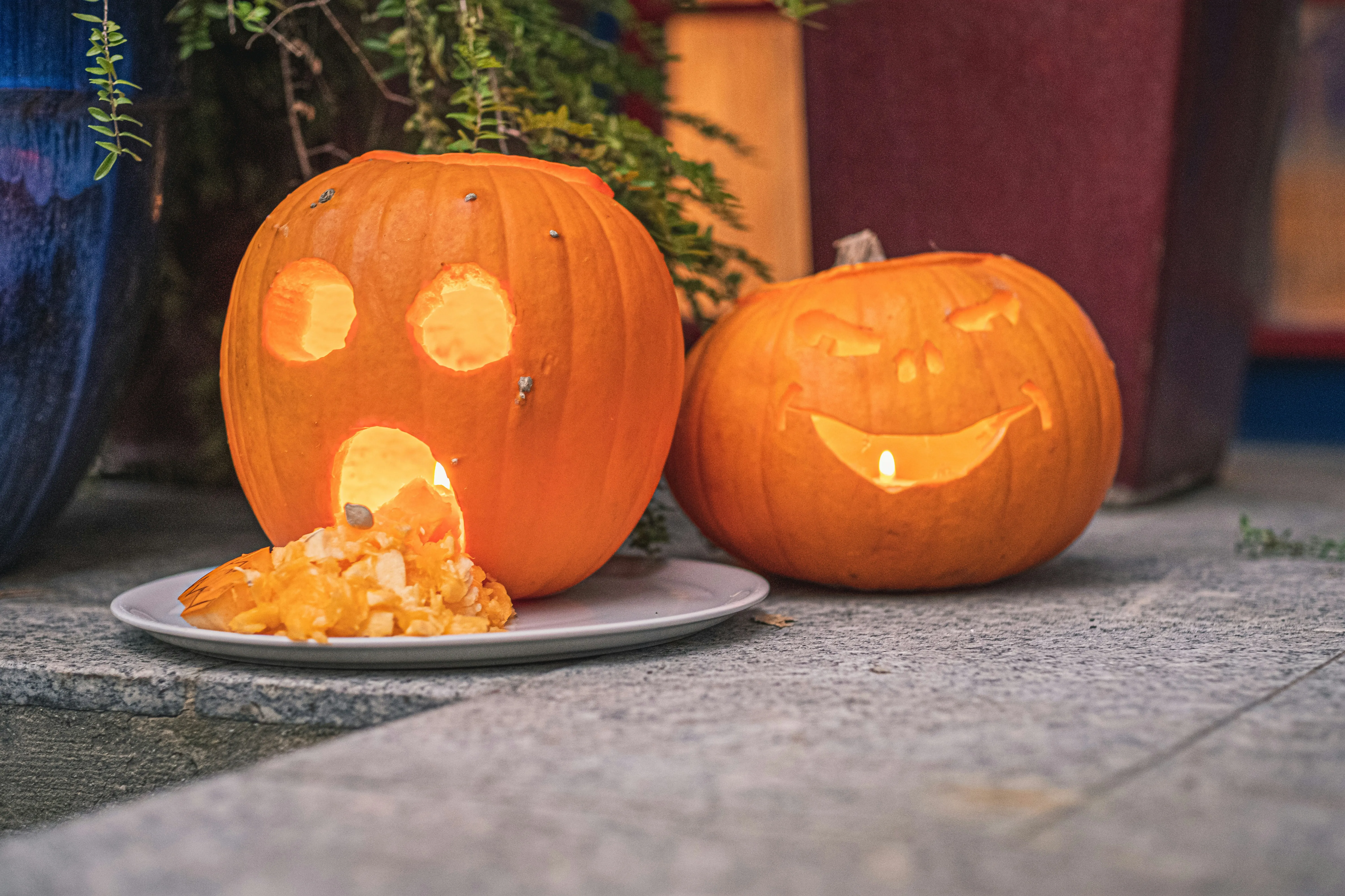 Carved Pumpkins with Funny Faces For Halloween Party Image