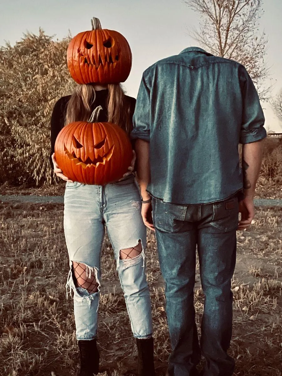 Casual Couple with Pumpkins Halloween Festival Vibes