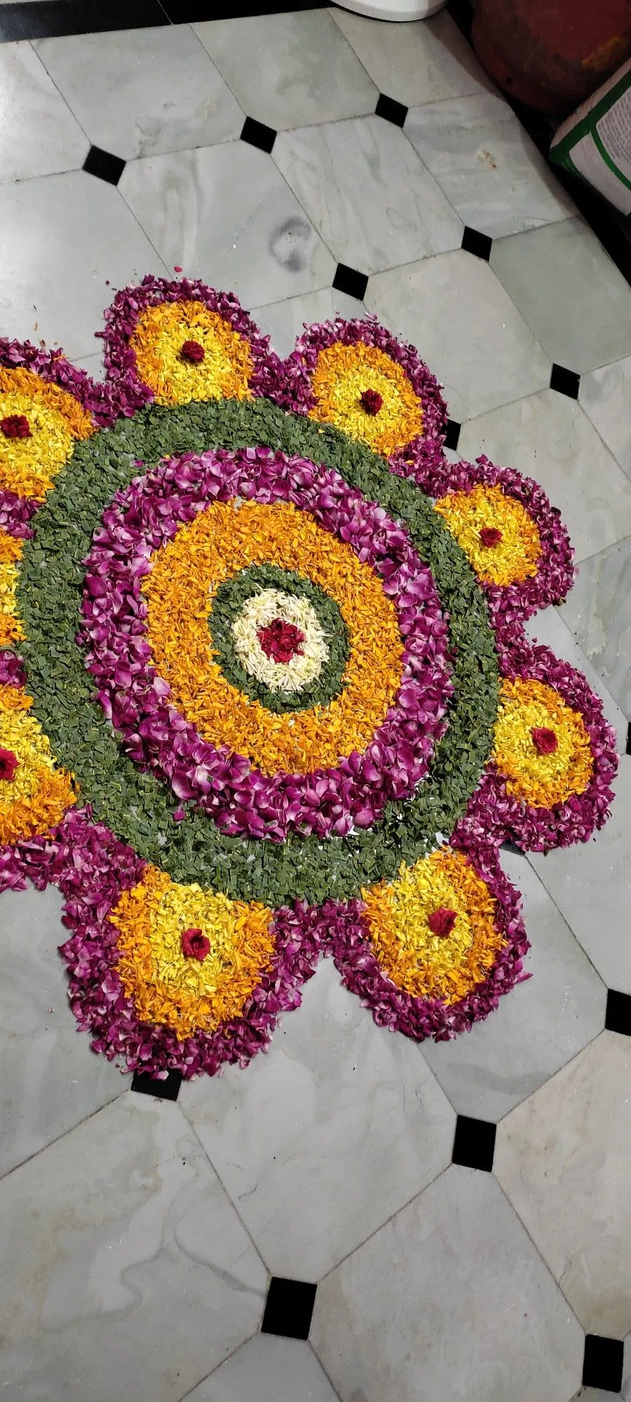 Circular layer pookolam with rounded petal design image