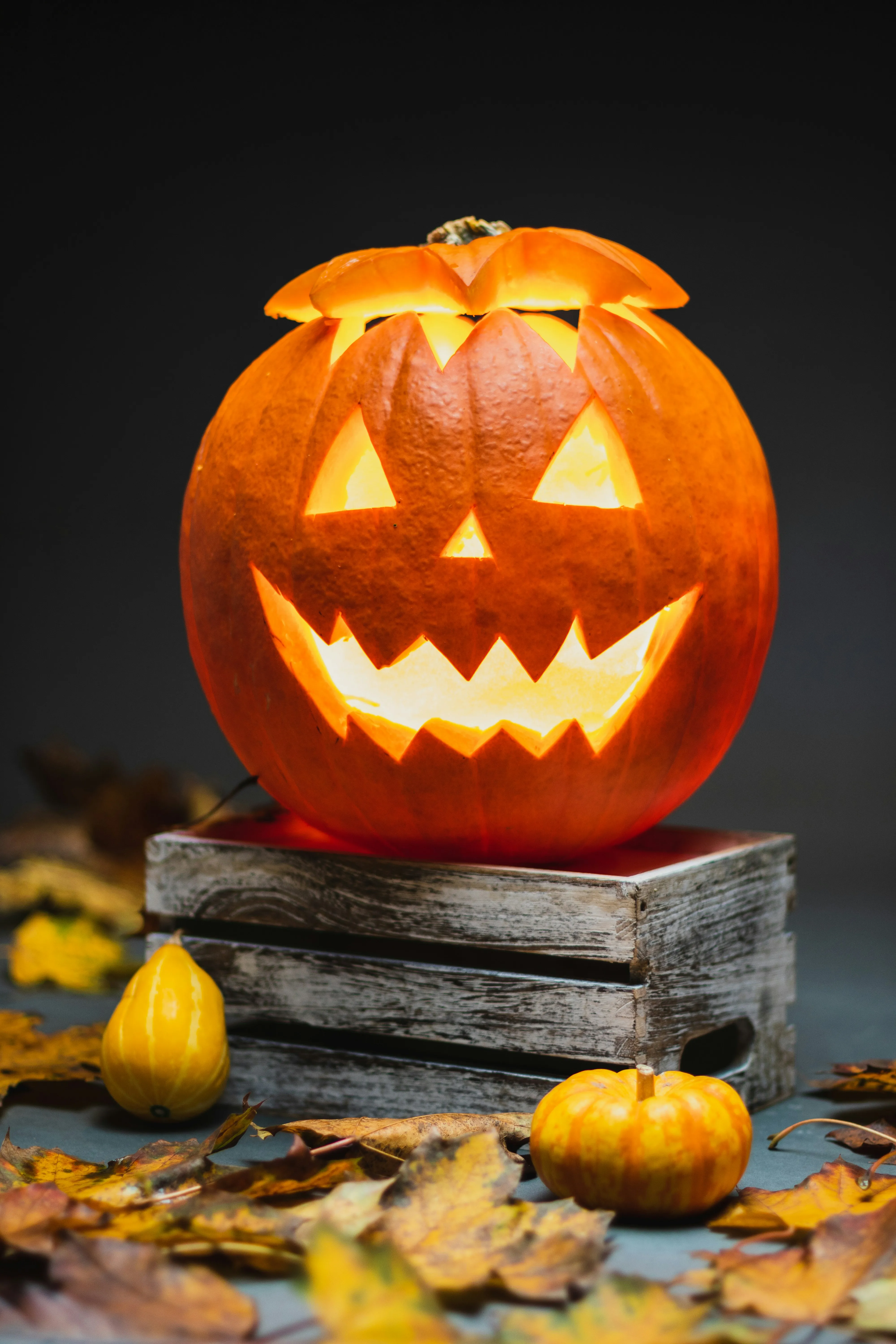 Classic Carved Jack O Lantern on Autumn Leaves Wallpaper