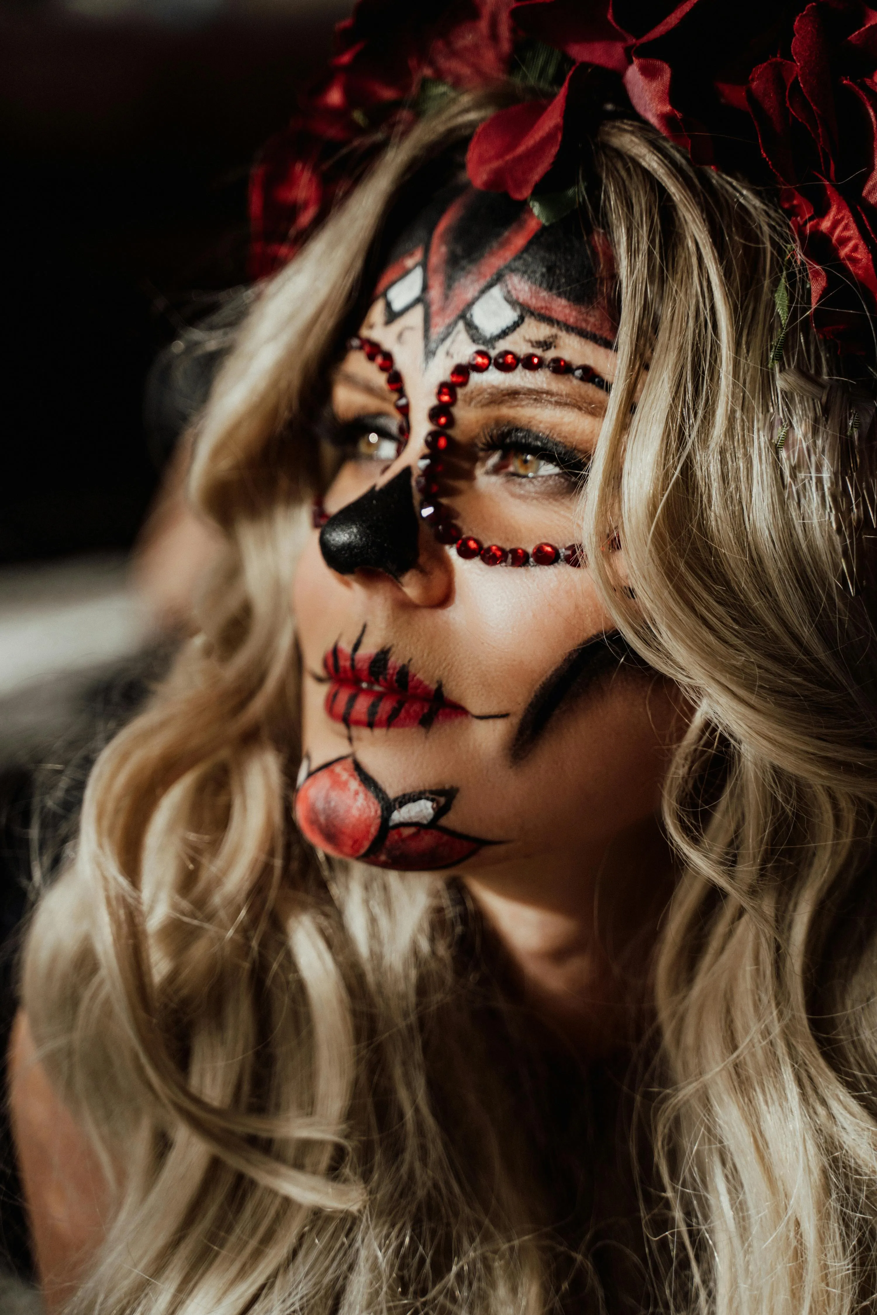 Close up of Blonde Woman with Skeleton Face Paint image